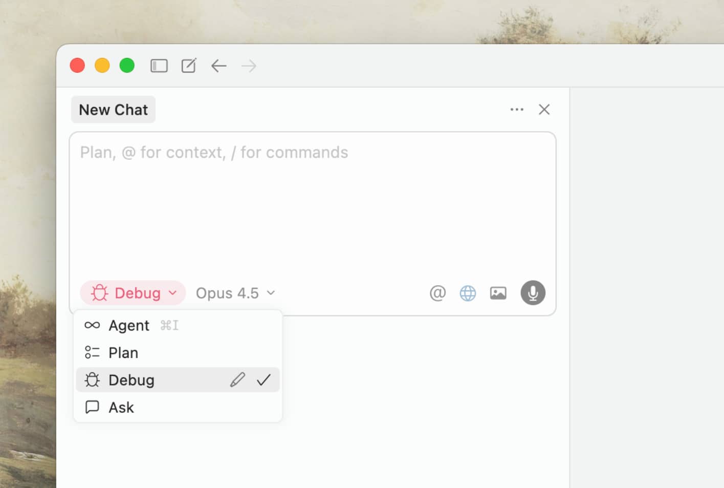 Debug Mode in the agent dropdown